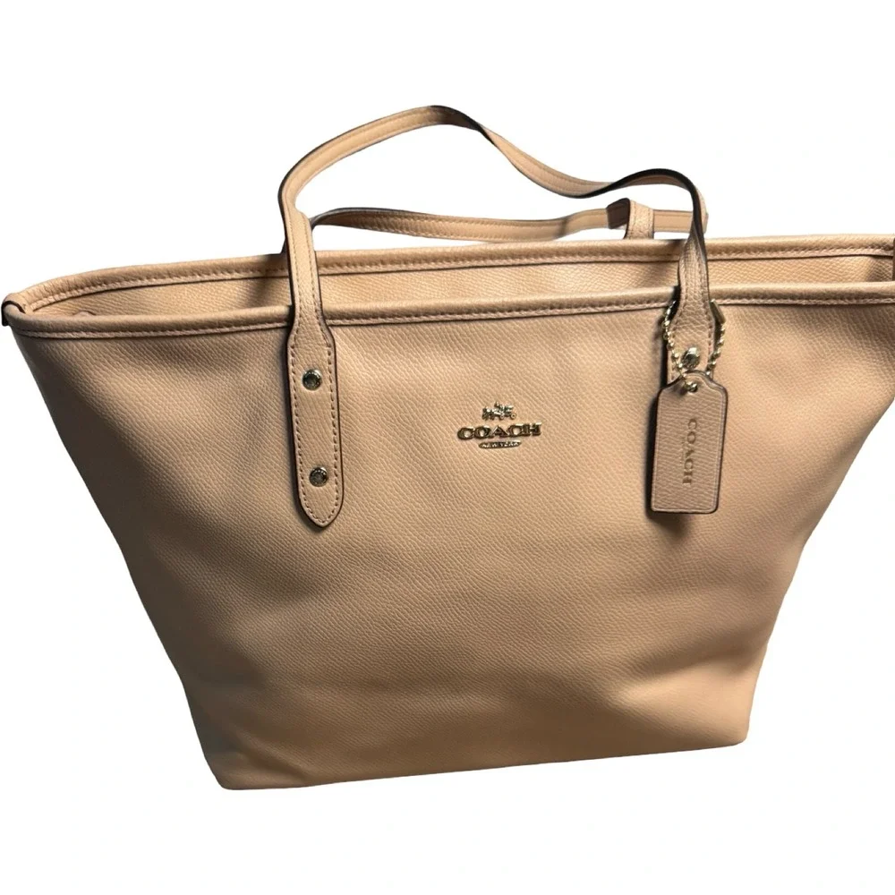 Coach City Zip Top Tote Pebbled Leather Blush Tan Camel Shoulder Bag Women